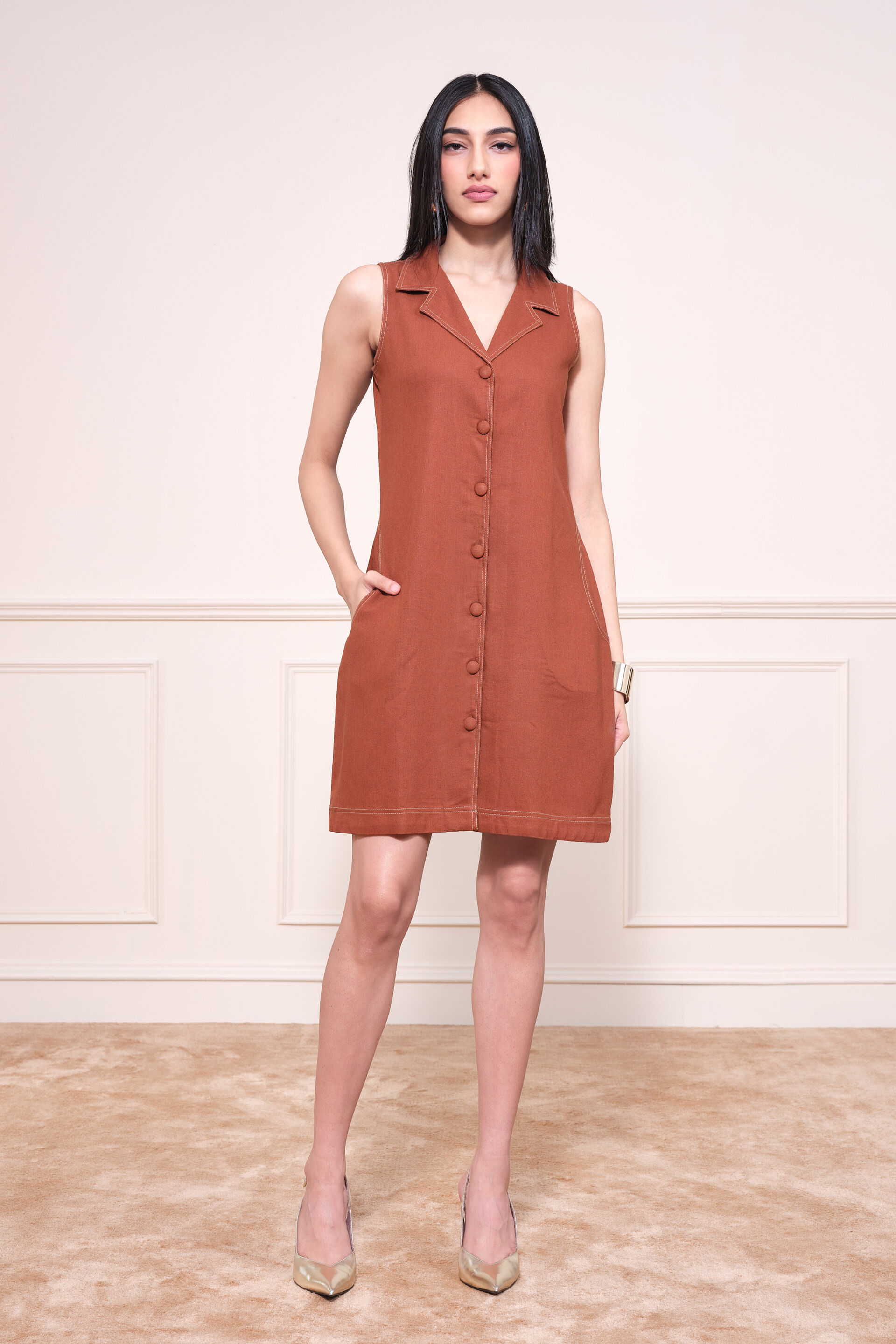 Brio Brown Shift Dress, Brown, image 4
