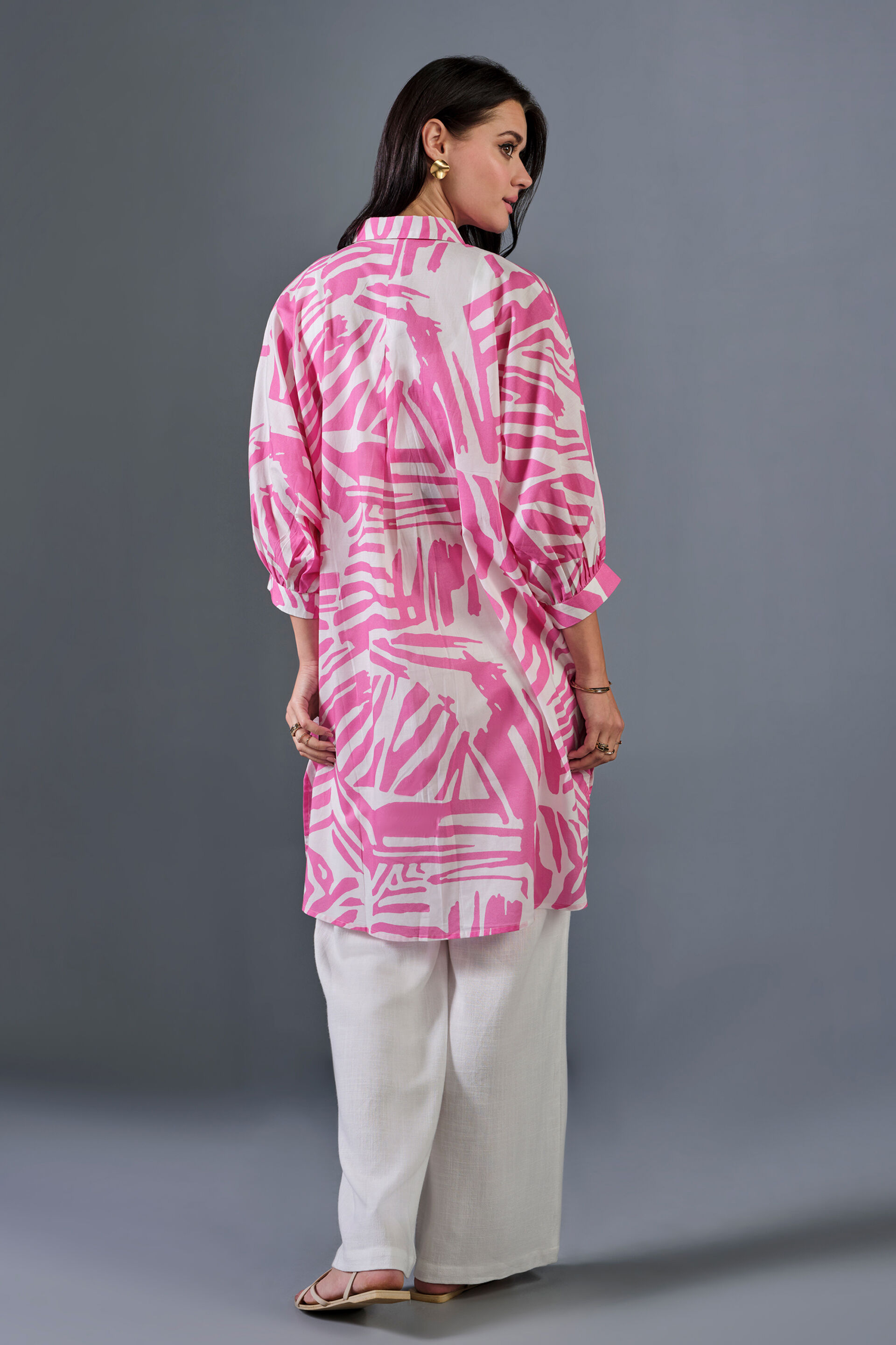 Brush Strokes Cotton Shirt, Pink, image 6