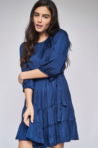2 - Navy Blue Solid Fit & Flare Dress, image 2
