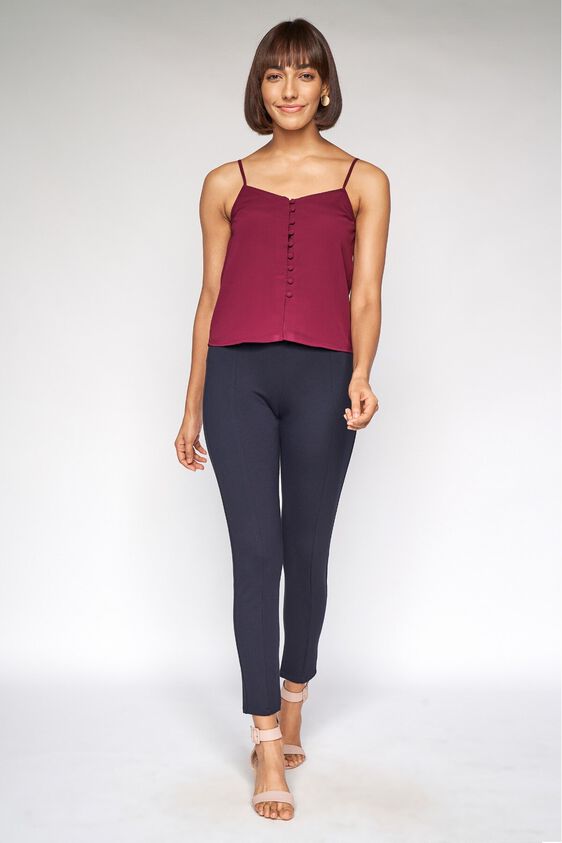 1 - Navy Blue Self Design Straight Bottom, image 2