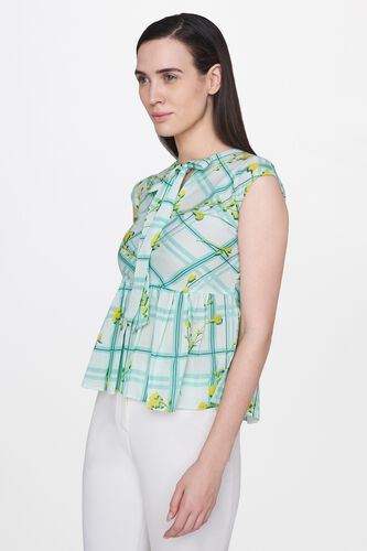 2 - Lime Floral Round Neck Cap Sleeves Top, image 2