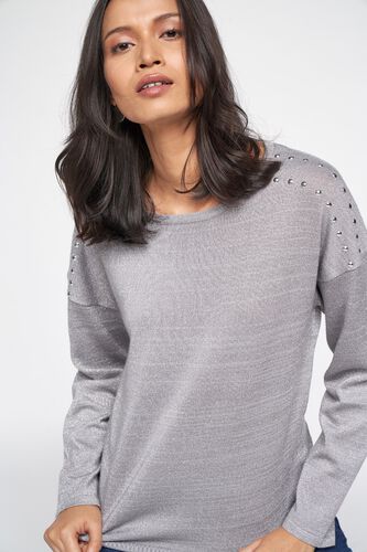 5 - Grey Self Design Sweater Top, image 5