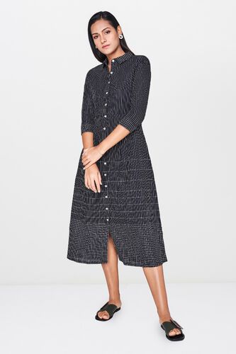 1 - Black Stripes Fit and Flare Midi Dress, image 1