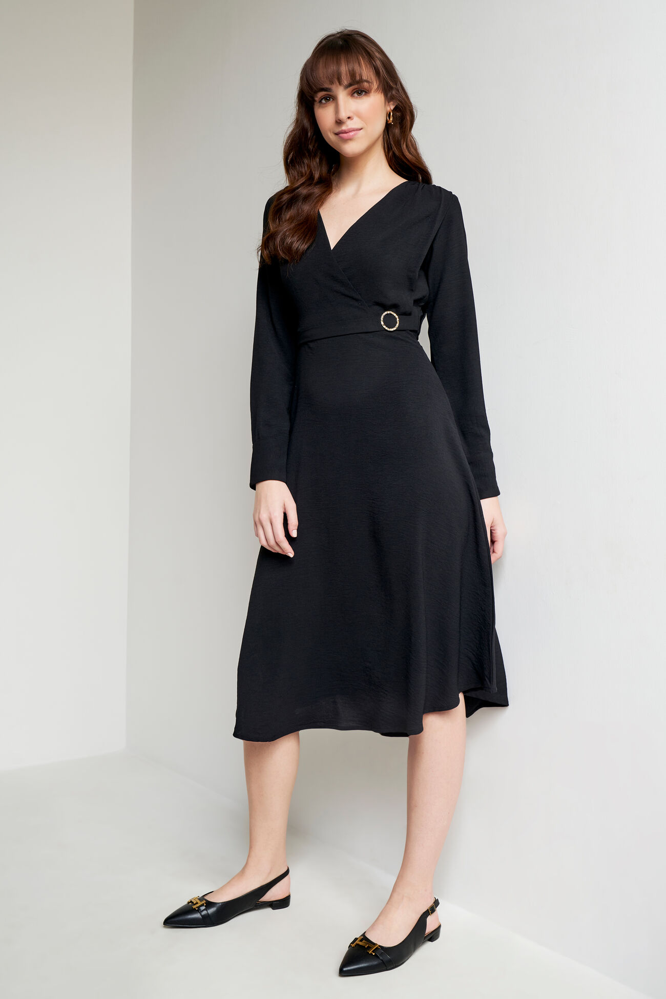 Black Solid Straight Dress, Black, image 2