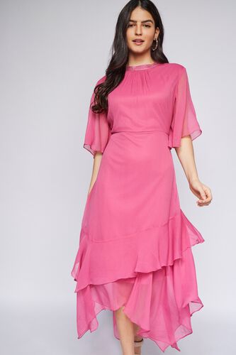 1 - Pink Solid Fit & Flare Dress, image 1