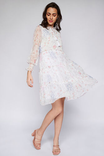 White Floral Fit & Flare Dress, White, image 2