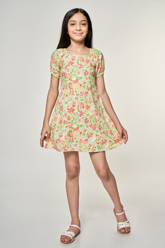 4 - Lime Floral Printed Fit And Flare Dress, image 4