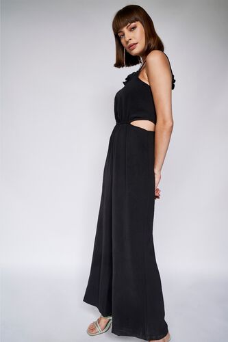 Black Solid Fit and Flare Jumpsuit, Black, image 2