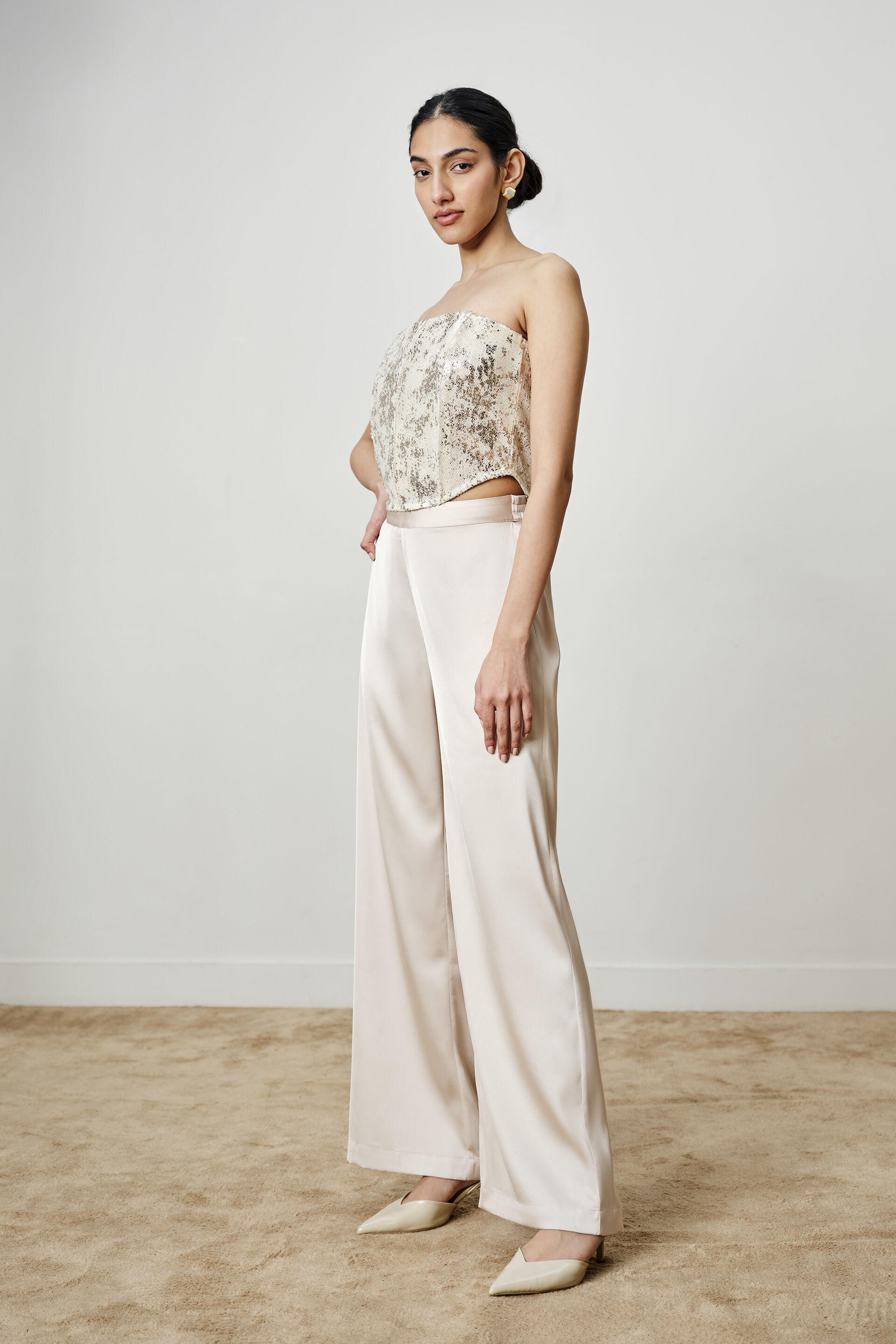 Pearl Sequined Mesh Corset, Beige, image 5