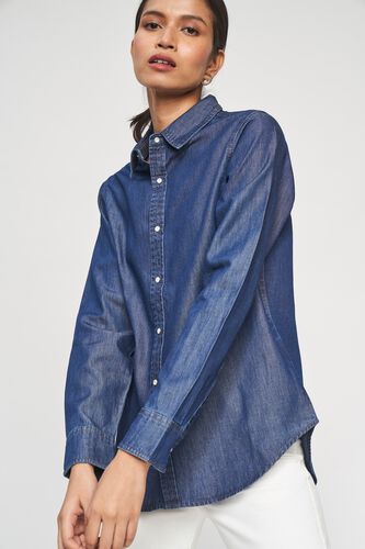 1 - Dark Blue Self Design A-Line Top, image 1