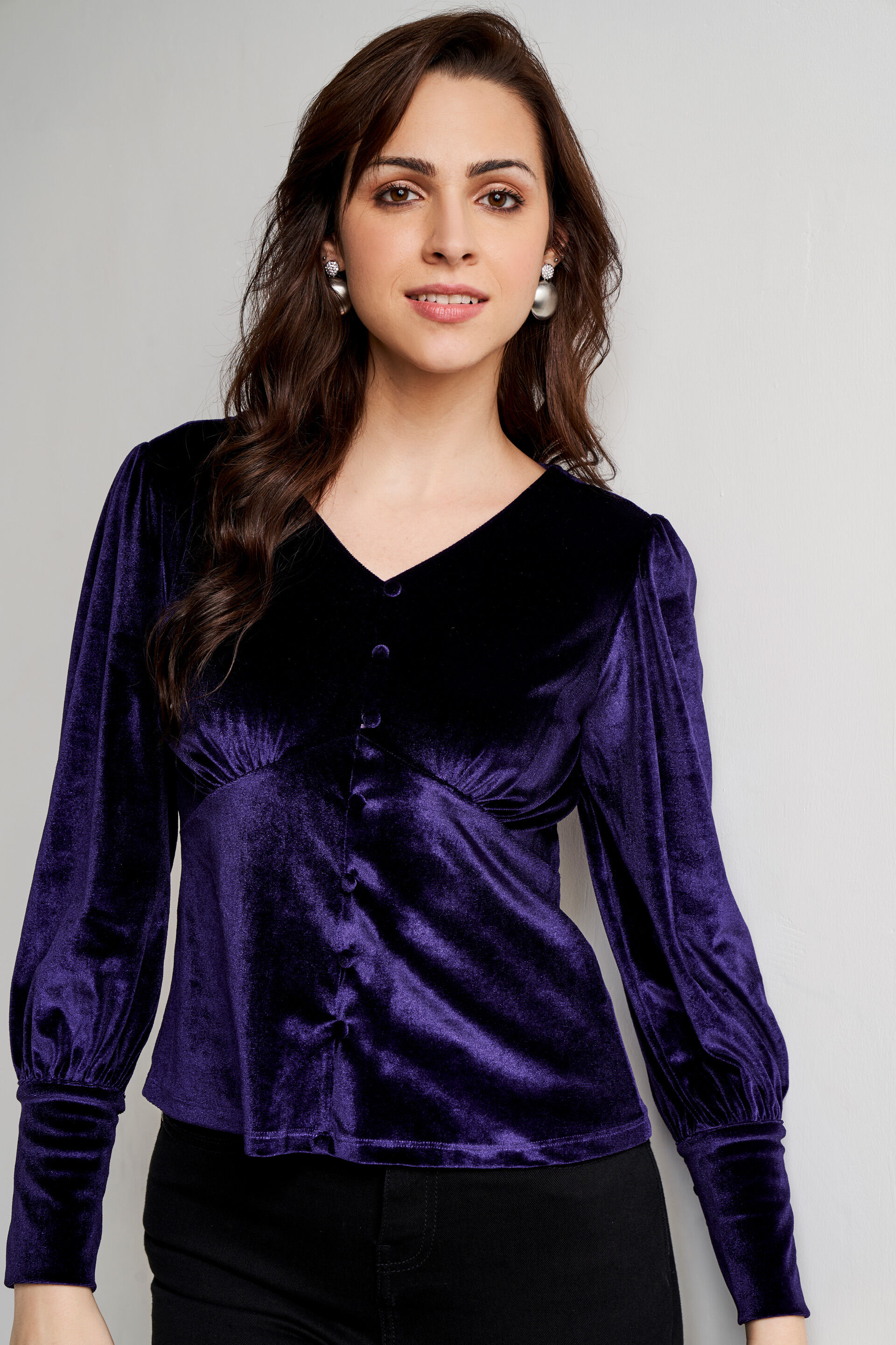 Purple Solid Straight Top, Purple, image 3