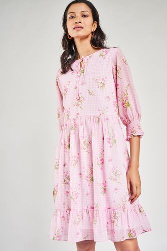 1 - Pink Floral Printed Fit And Flare Dress, image 1