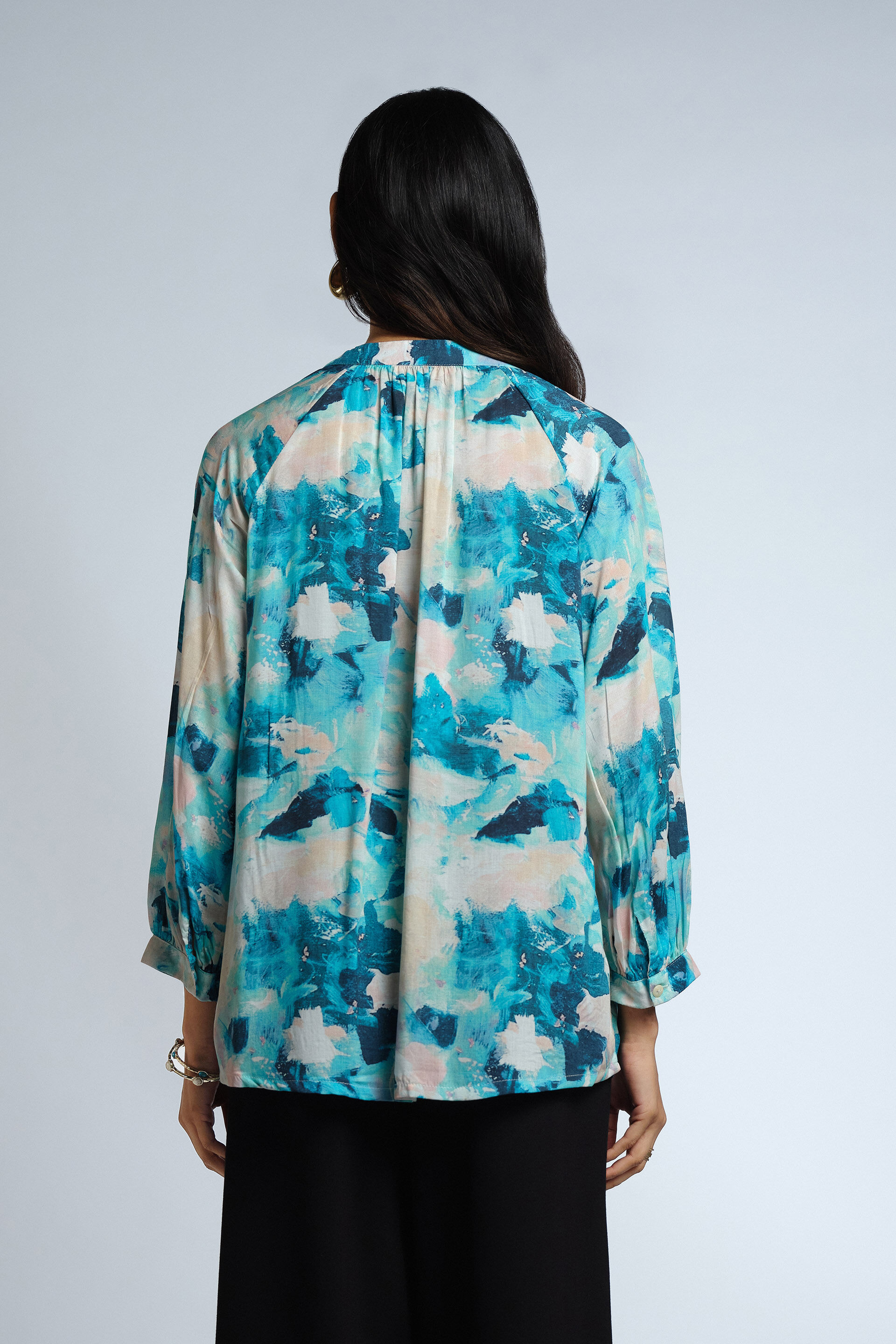 Painterly Blues LENZING&trade; Modal Top, Blue, image 5