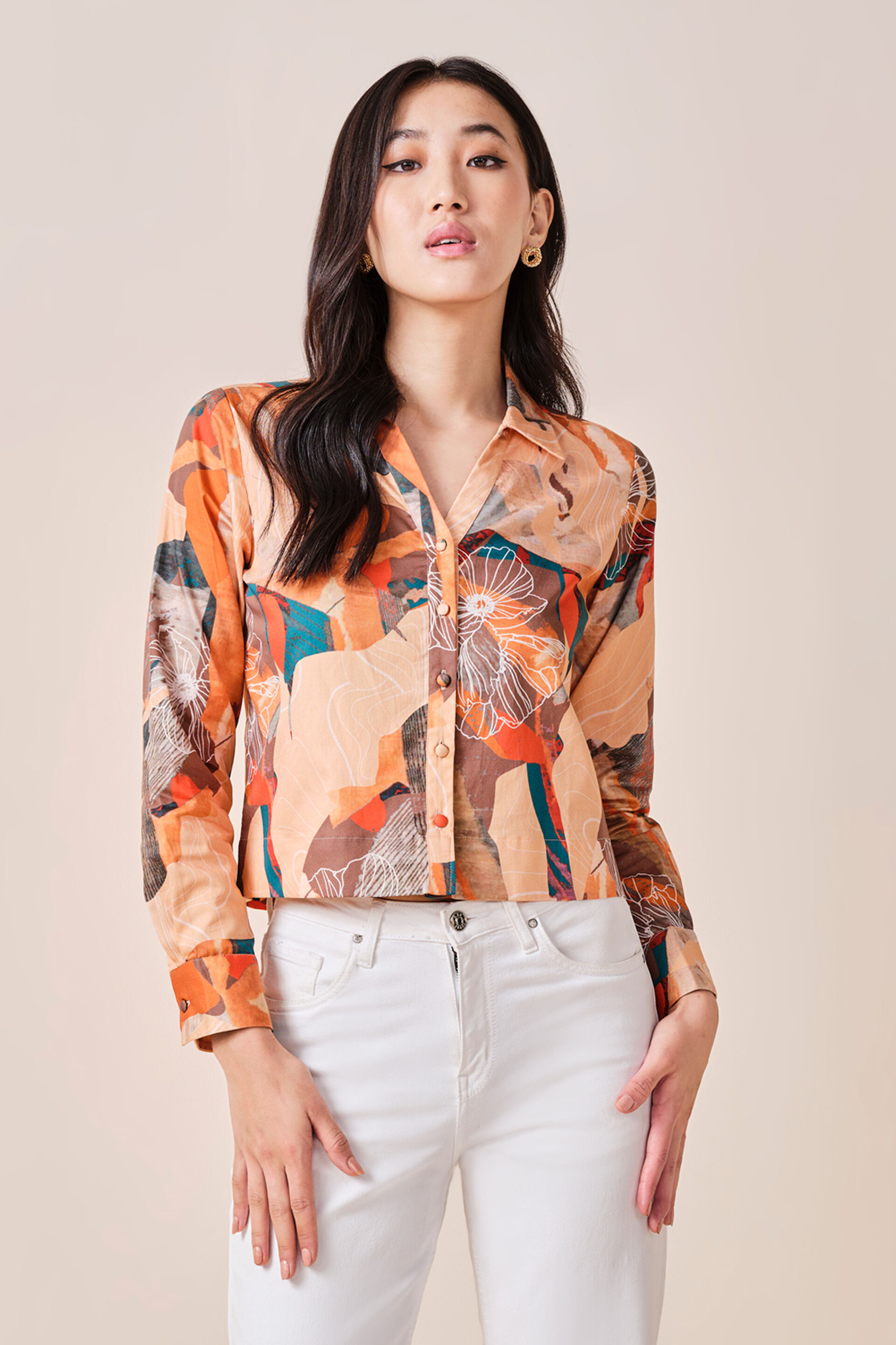 Sienna Cotton Shirt, Orange, image 1