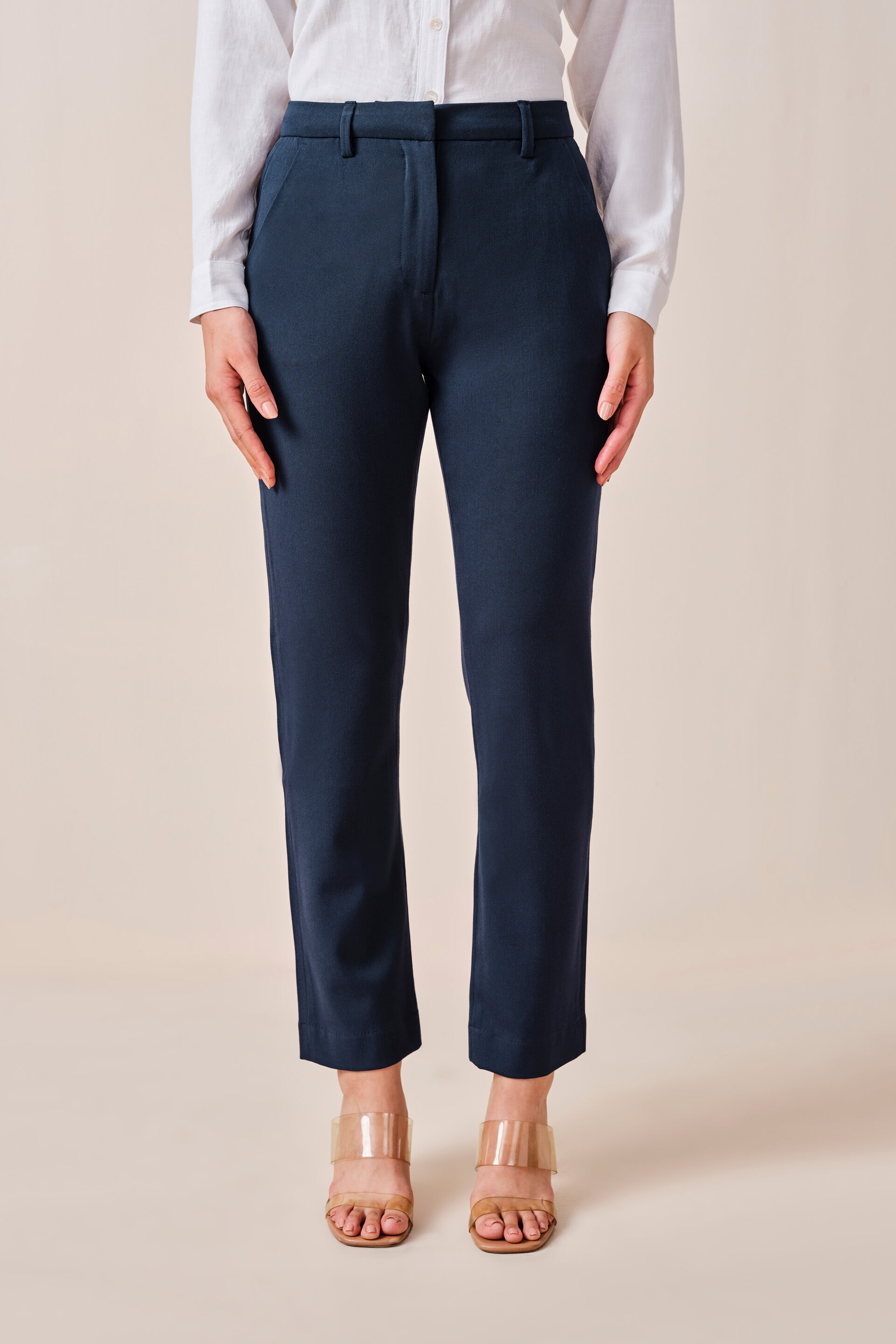 Trisha Solid Trousers, Navy Blue, image 1