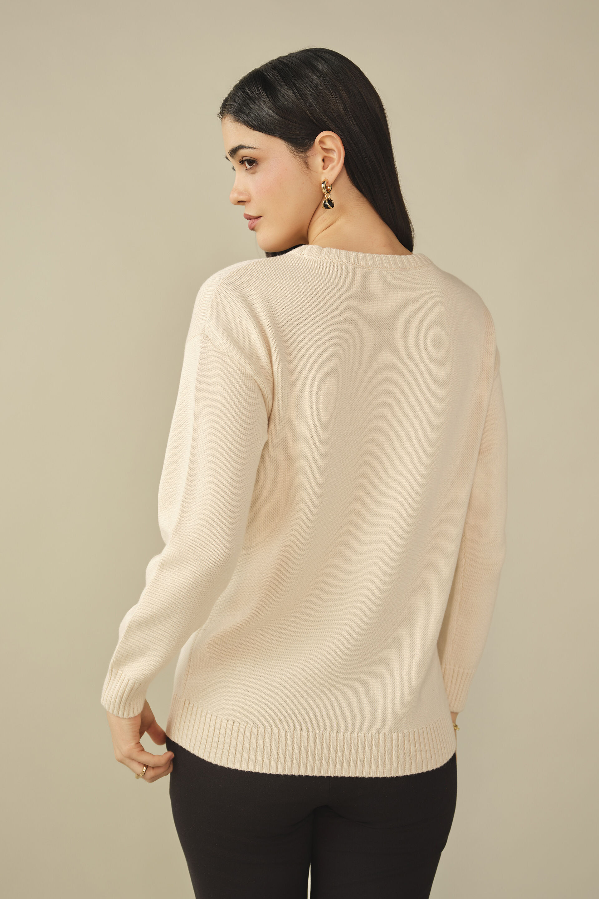 Floral Embroidered Sweater in Beige, Beige, image 6