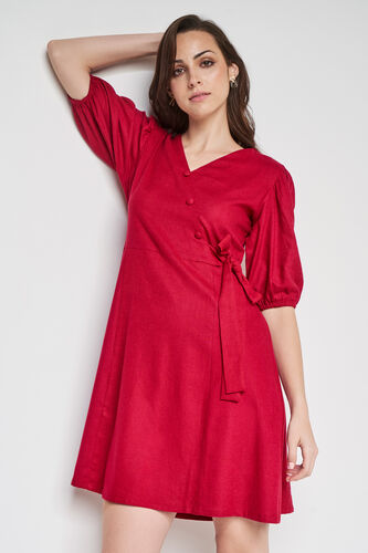Red Solid Curved Dress, Red, image 1