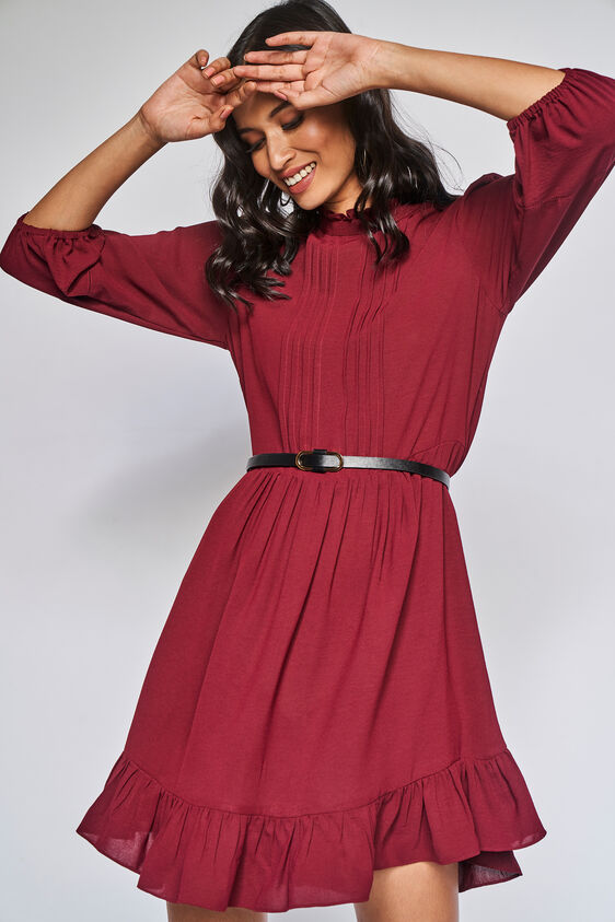 Flounce Dress, Wine, image 1
