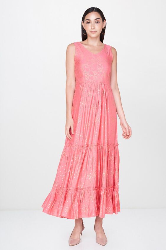 2 - Light Pink Foil Print A-Line Sleeveless Gown, image 2