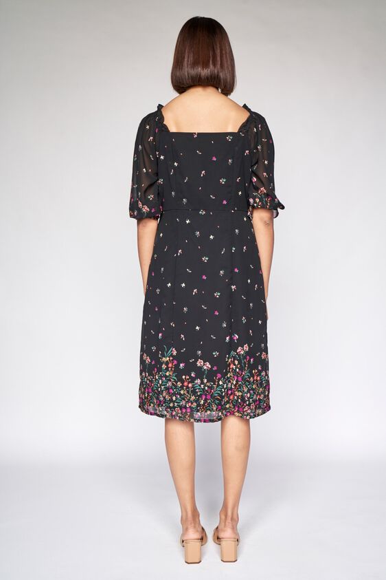 4 - Black Floral Fit and Flare Dress, image 4