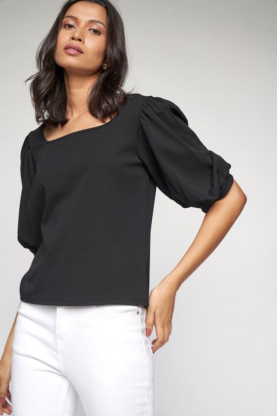 2 - Black Solid Straight Top, image 2