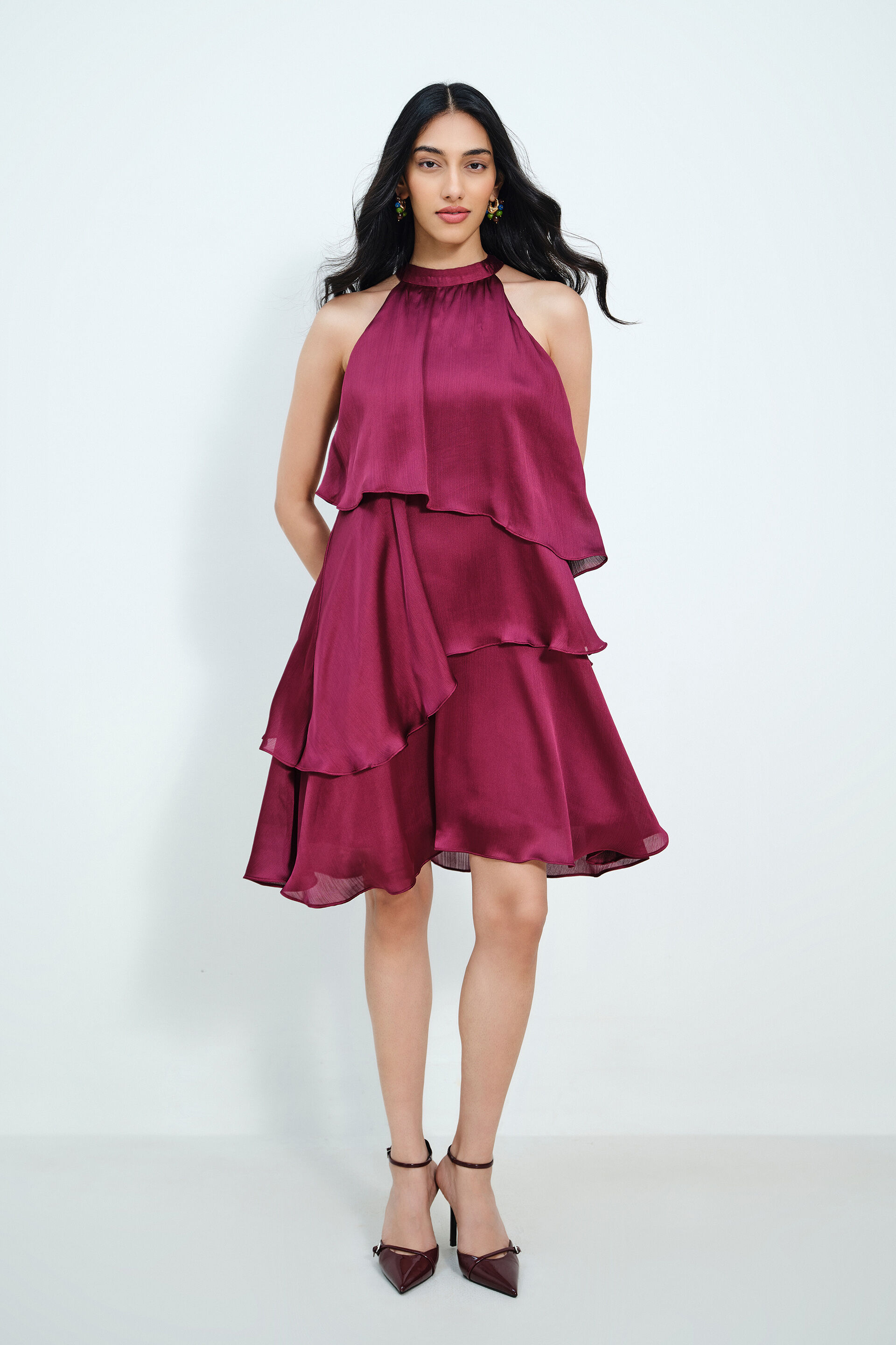 Merlot Tiered Dress, Wine, image 1