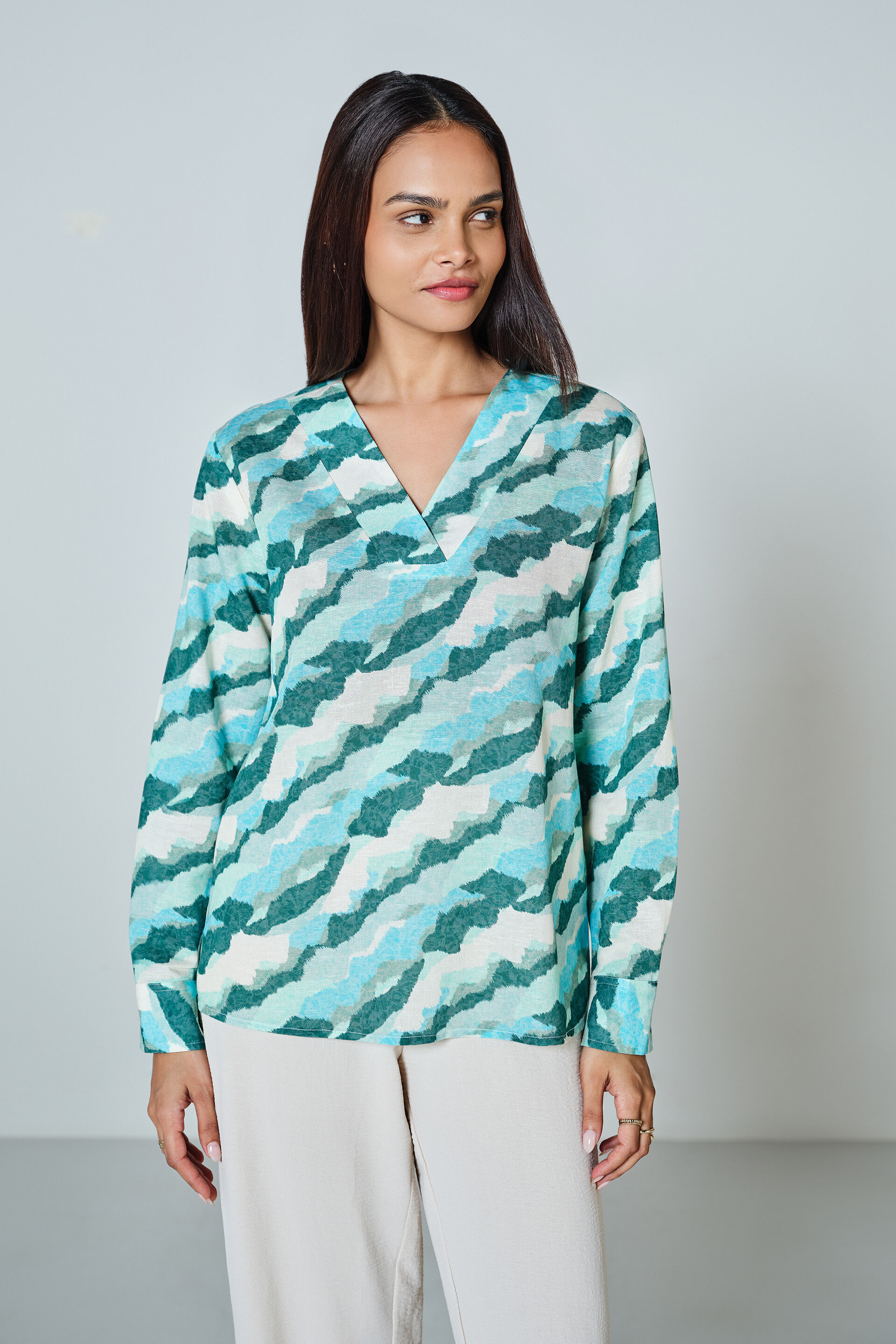 Lagoon Lines Top, Olive, image 1
