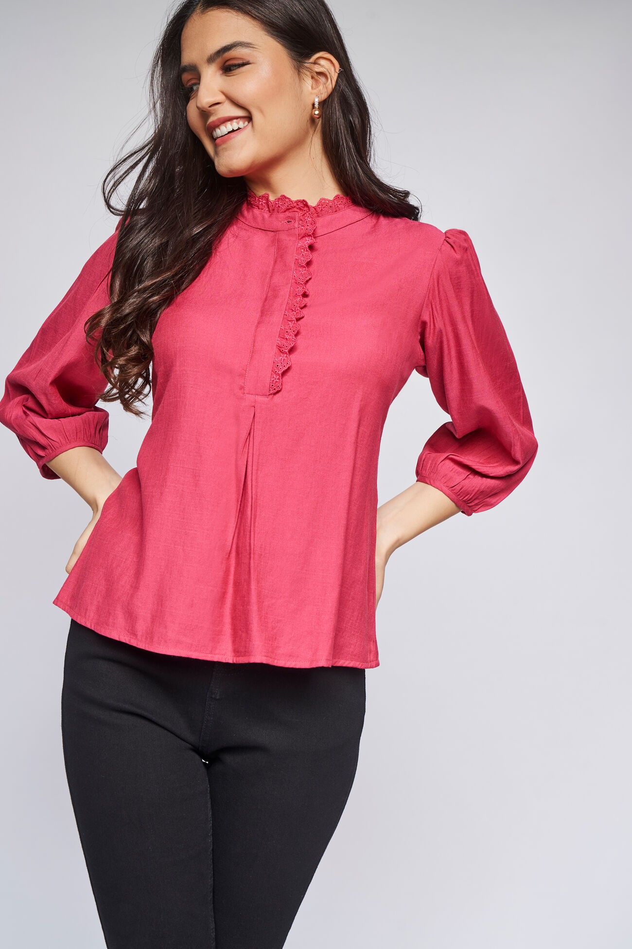 Cranberry Solid Straight Top, Cranberry, image 1