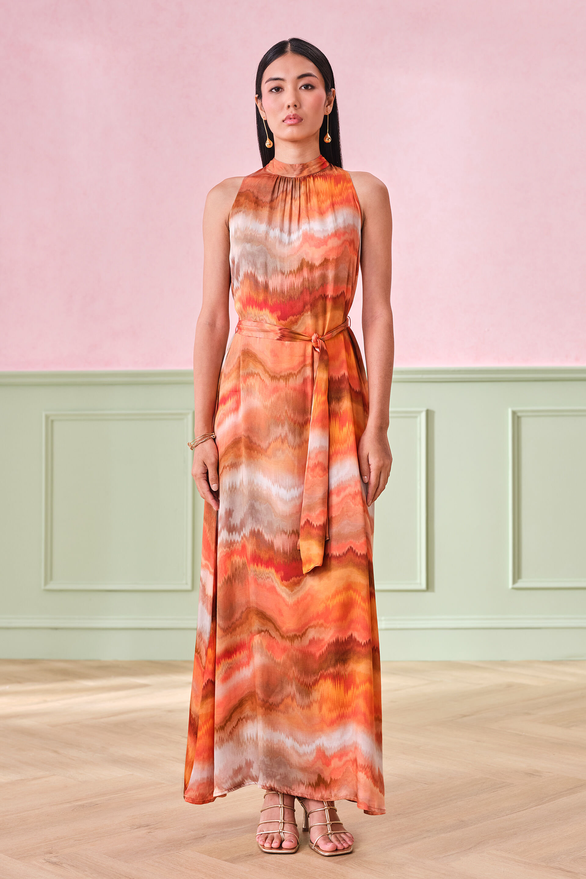 Sunset Serenade Viscose Maxi Dress, Orange, image 4