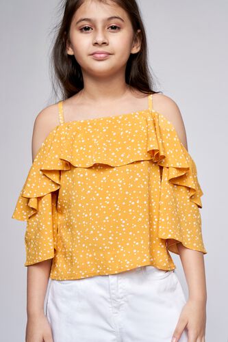 1 - Yellow Self Design Straight Top, image 1