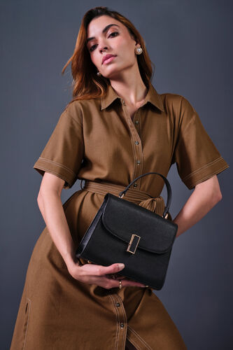 High On Contrast Rayon Dress, Brown, image 8