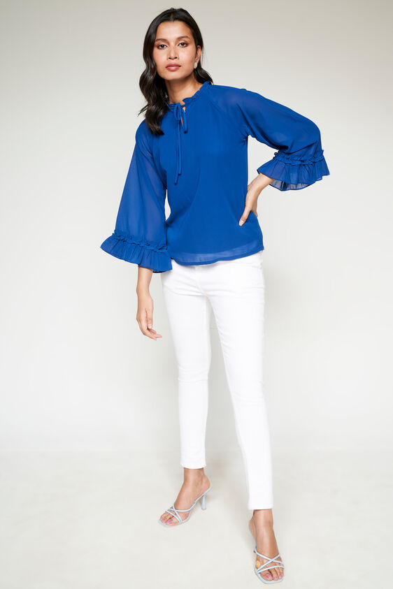 Flared Sleeves Top, Blue, image 3