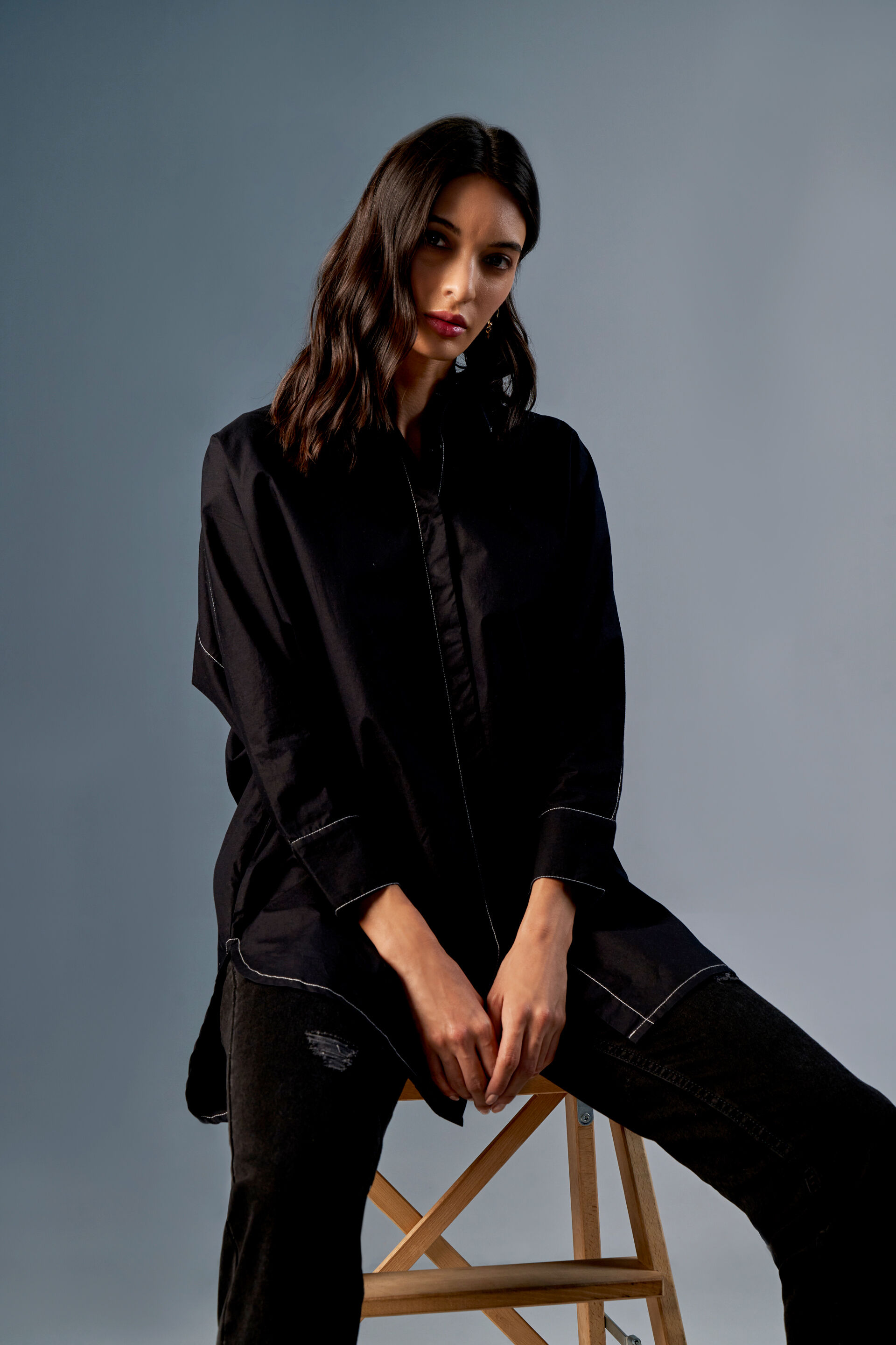 Midnight Lune Longline Shirt, Black, image 4