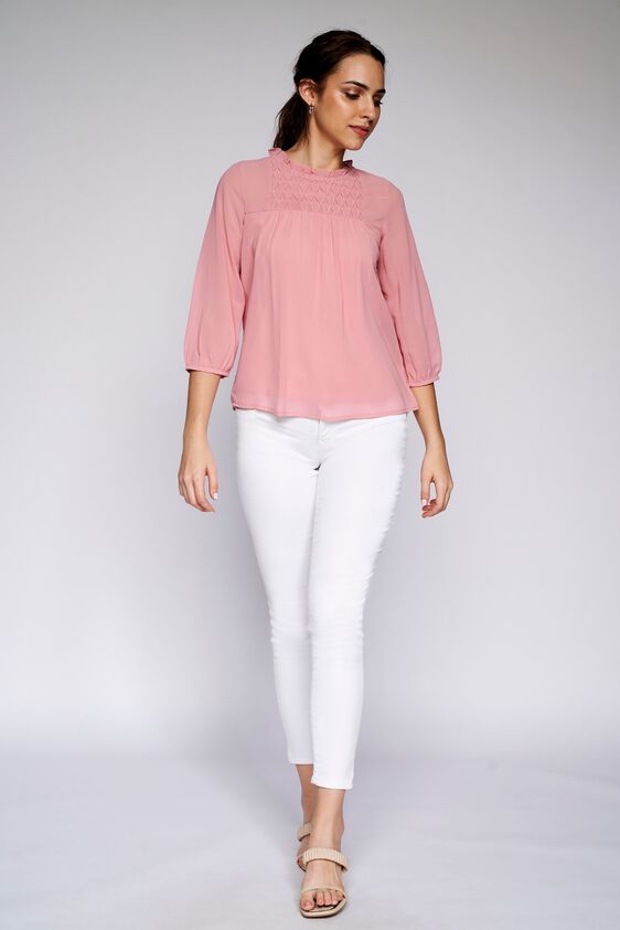2 - Pink Solid Blouson Top, image 2