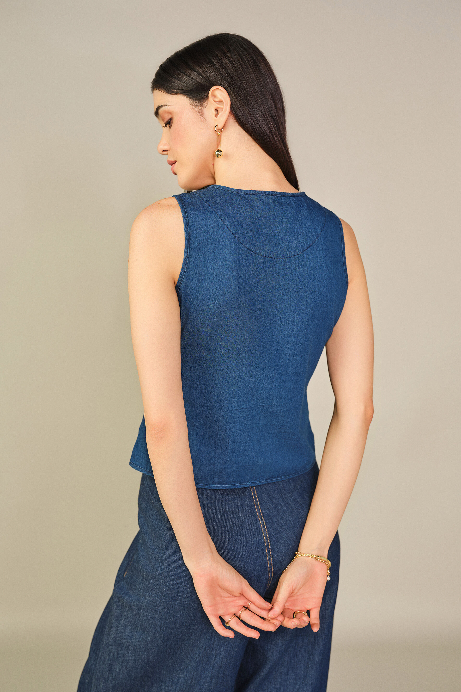 Straight Denim Top in Blue, Blue, image 5