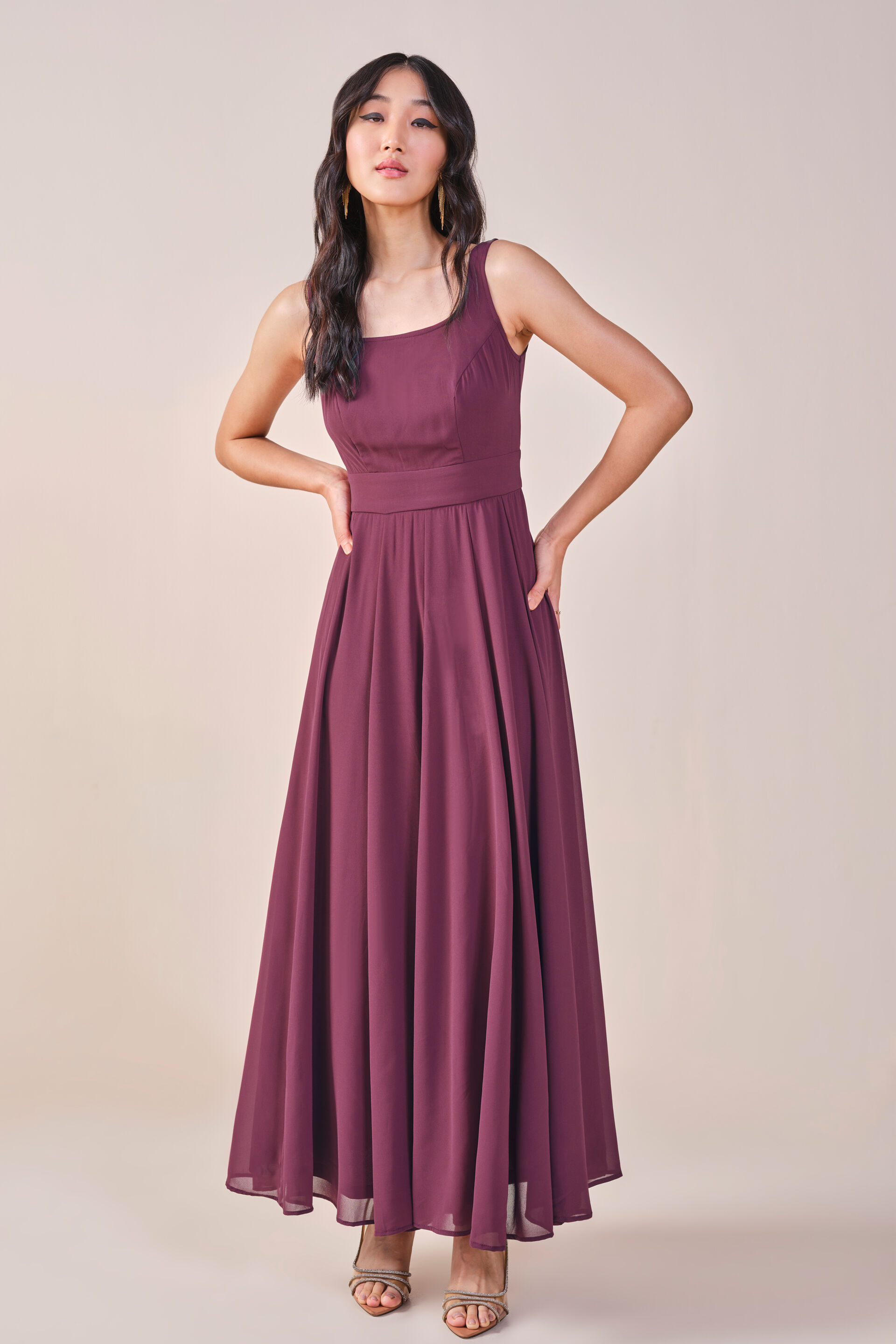 Arabella Maroon Maxi Dress, Maroon, image 3