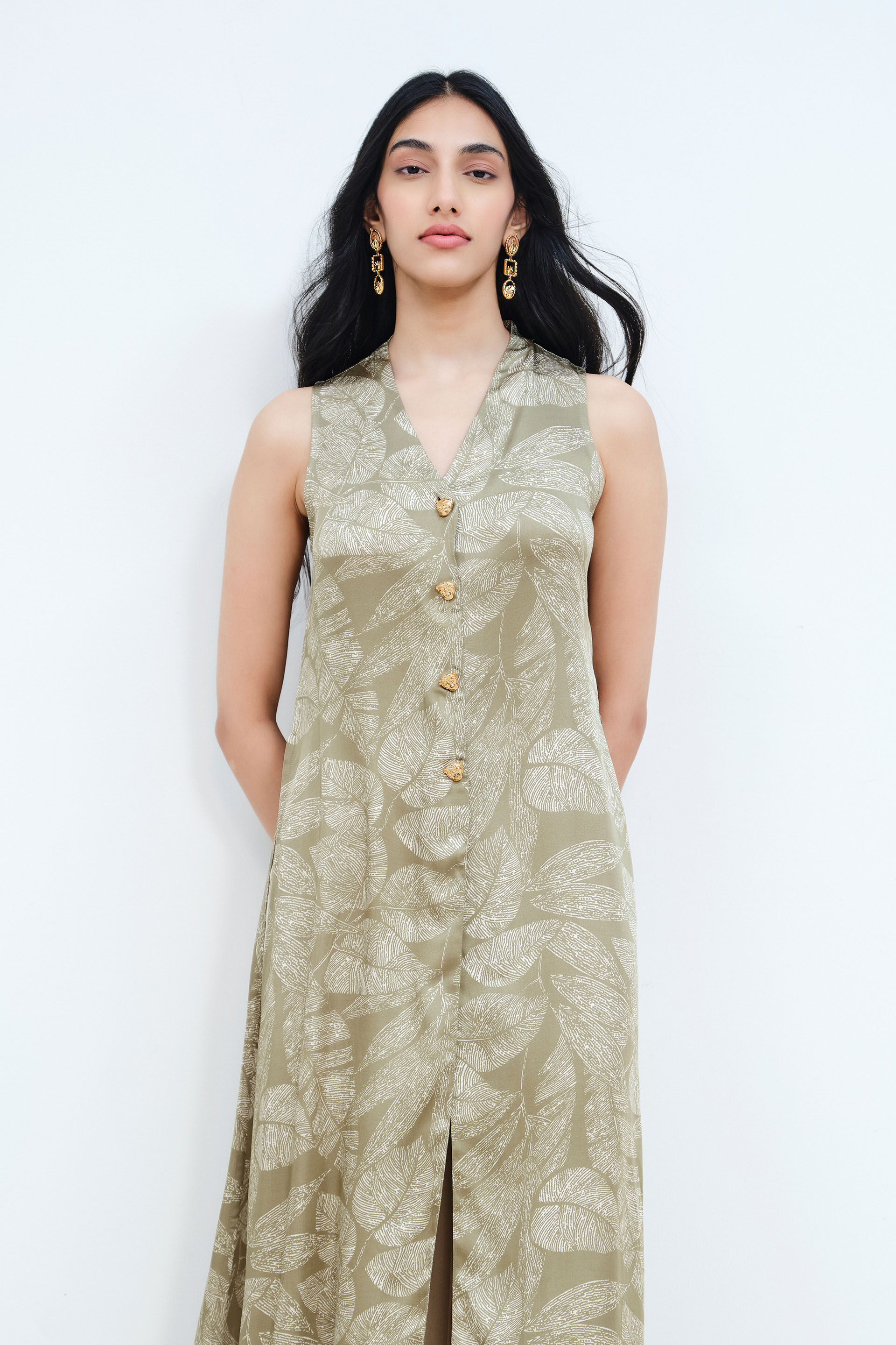 Leaf Imprint Longline Modal Co-ord Set, Green, image 2