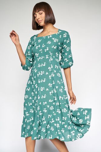 5 - Sage Green Floral Fit and Flare Dress, image 5