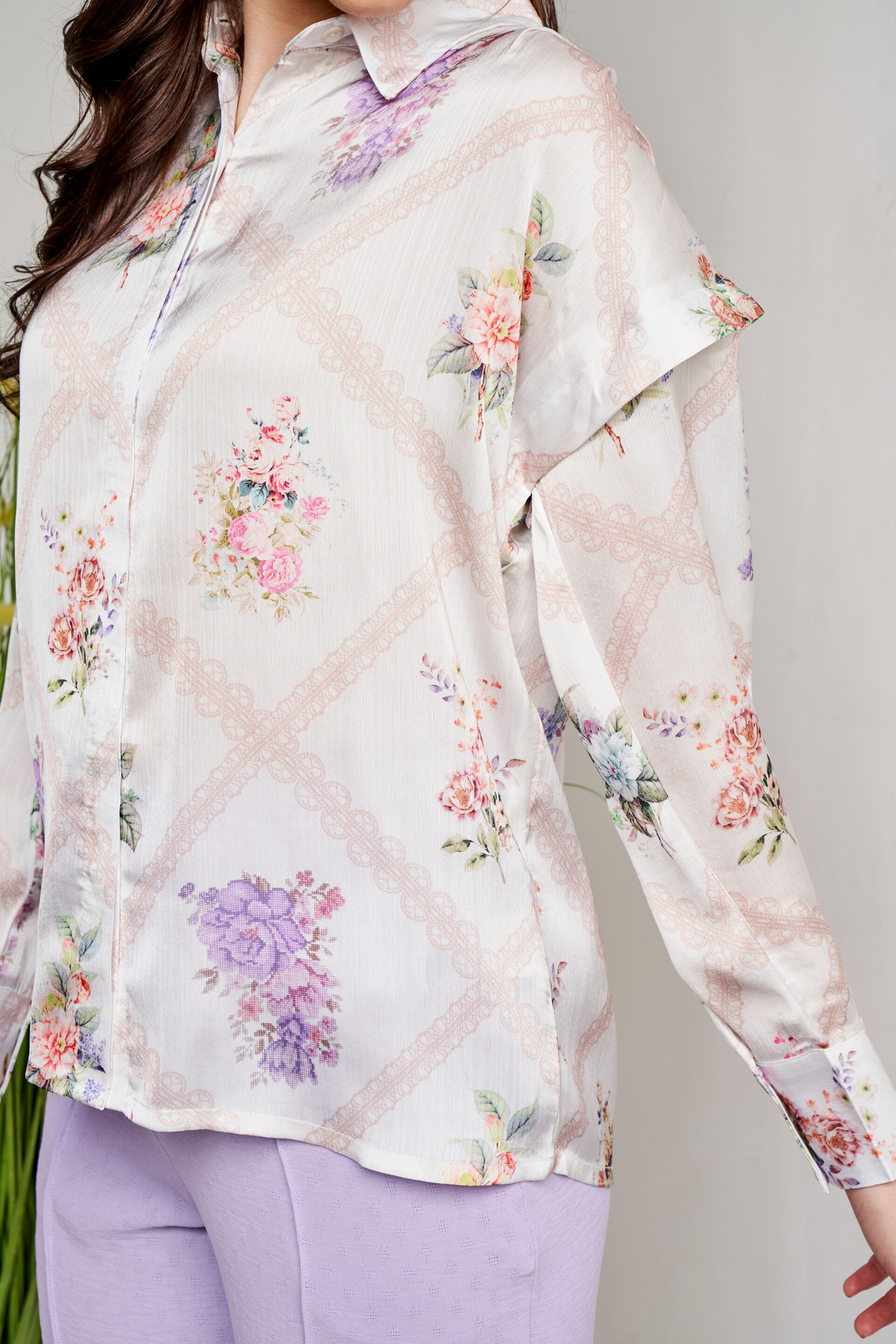 Cream Floral Shirt Style Top, Cream, image 6