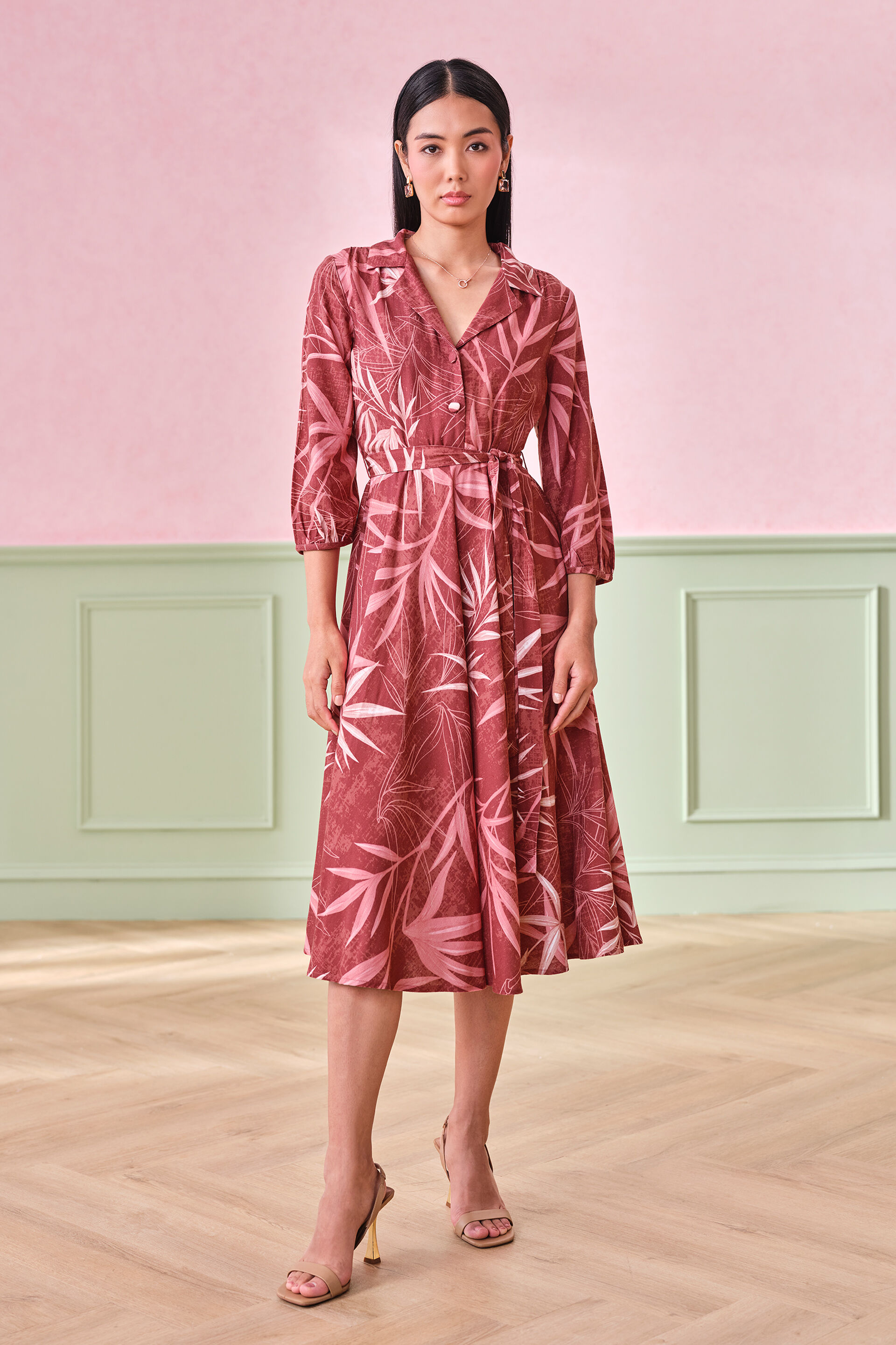 Fall Flirtation Viscose Blend Dress, Rust, image 1