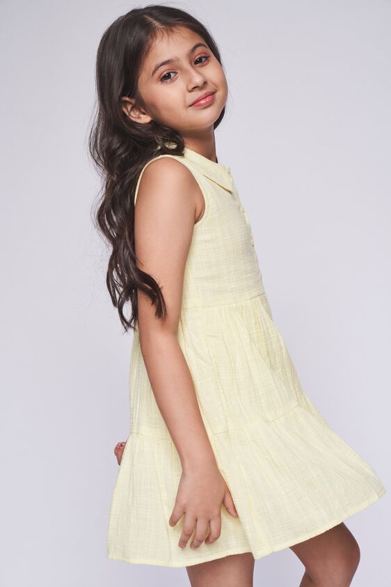 4 - Yellow Self Design Flounce Dress, image 4
