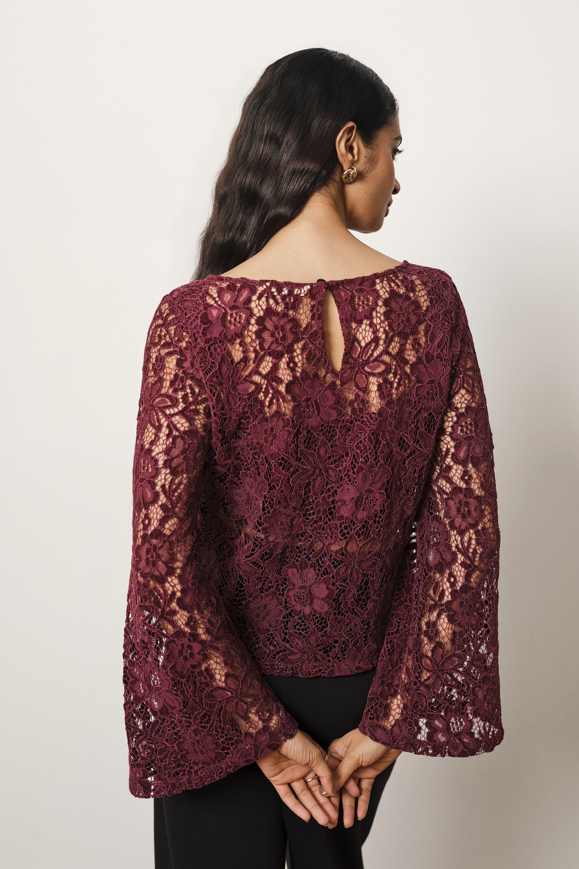 Lace Full Sleeves Top in Wine, Wine, image 6