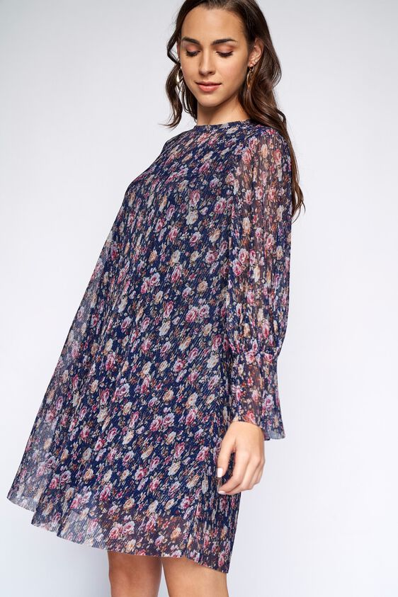 1 - Navy Floral A-Line Dress, image 1