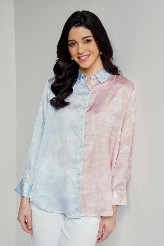 Blue And Pink Floral Curved Top, Blue, image 1