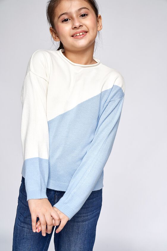 3 - White/Blue Colour blocked Straight Top, image 3