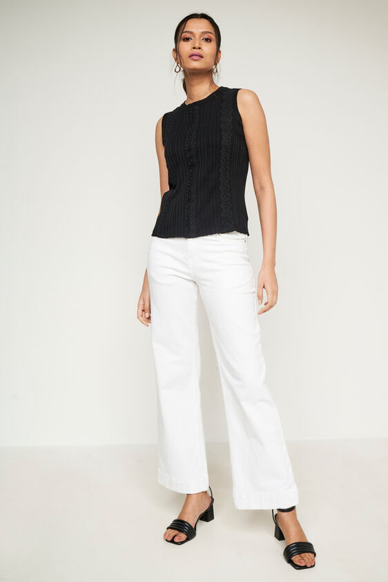 Black Solid Trims Top, Black, image 1
