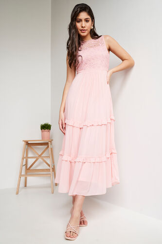 Peach Solid Fit and Flare Gown, Peach, image 2