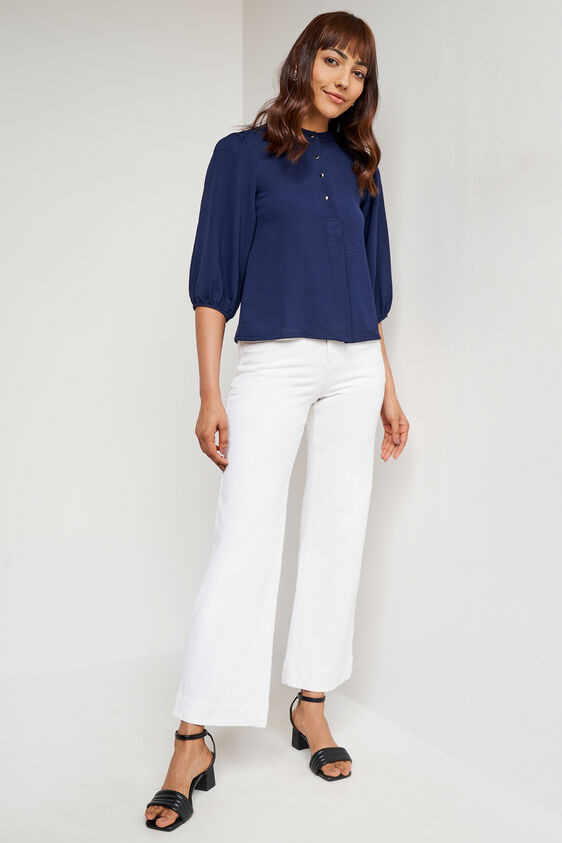 Navy Blue Solid Straight Top, Navy Blue, image 4