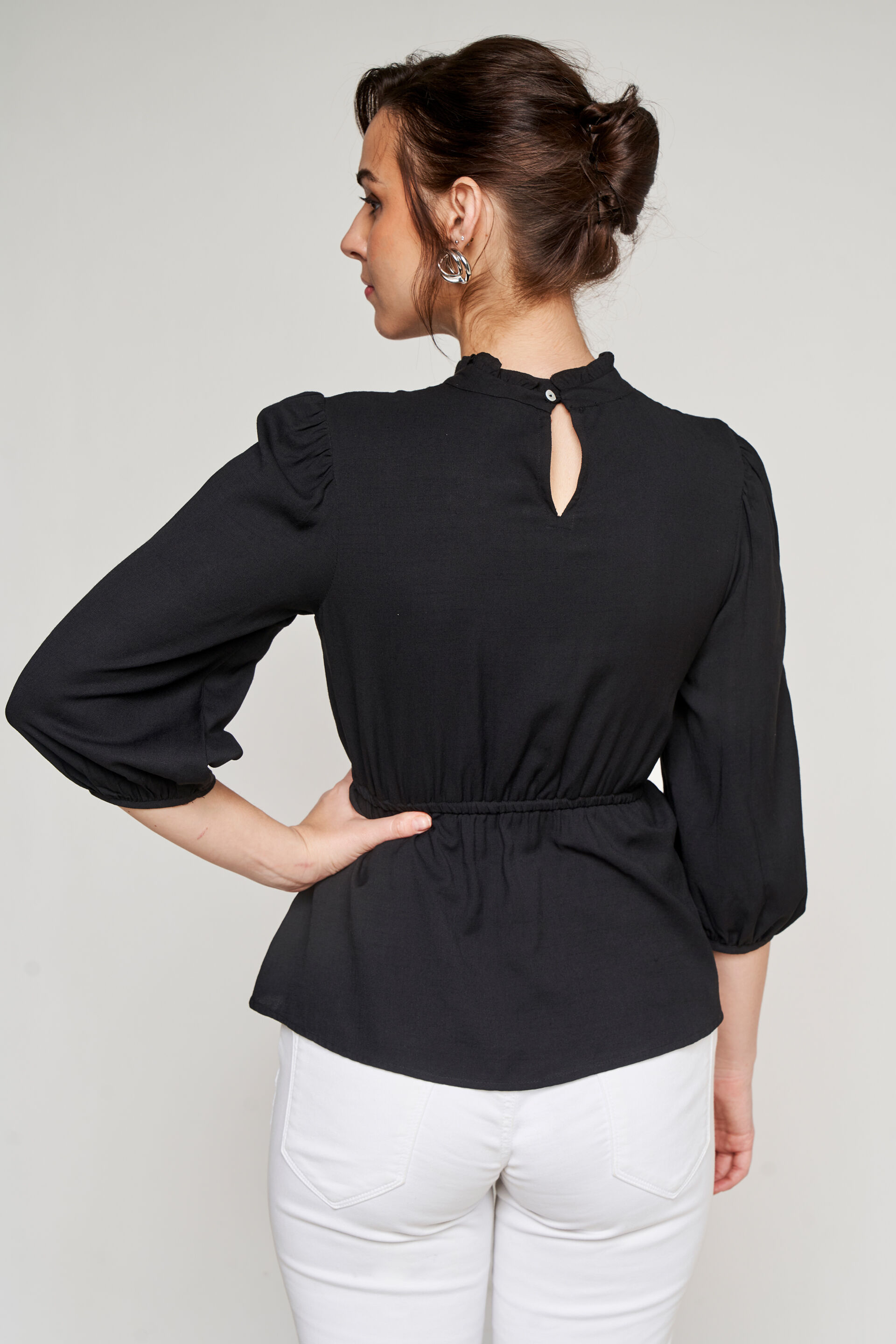 Black Solid Flounce Top&nbsp;, Black, image 4