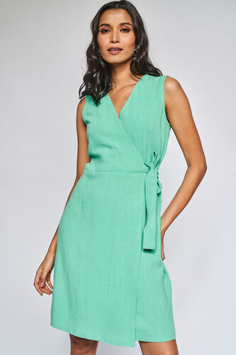 Sea Green Solid Flared Dress, Sea Green, image 1